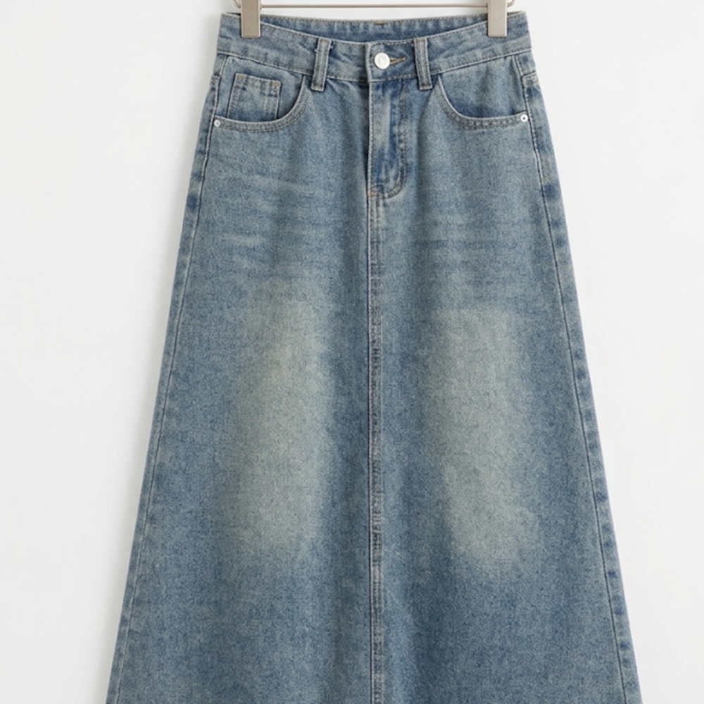 High-Waist Light Blue Long Denim Maxi Skirt